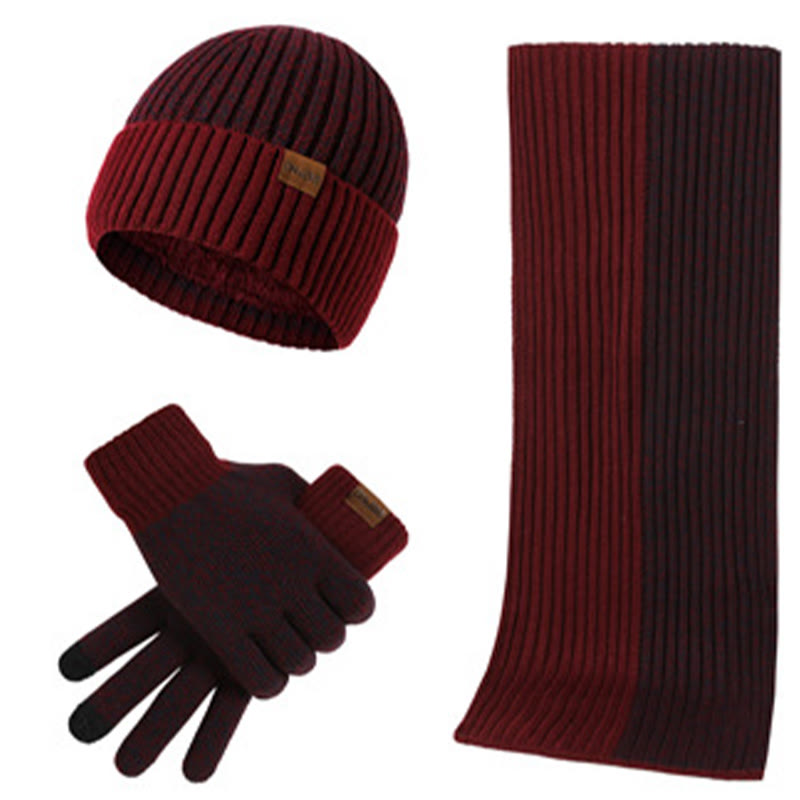 Color Matching Gloves Beanie Scarf 3 In 1 Set