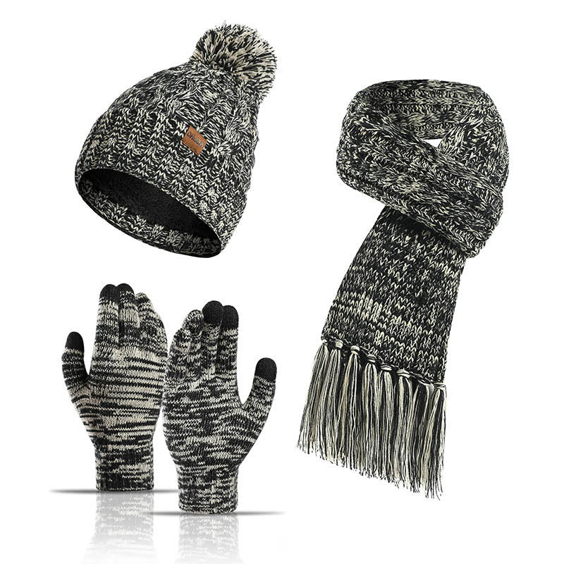 Classic Matching Gloves Beanie Scarf 3 In 1 Set