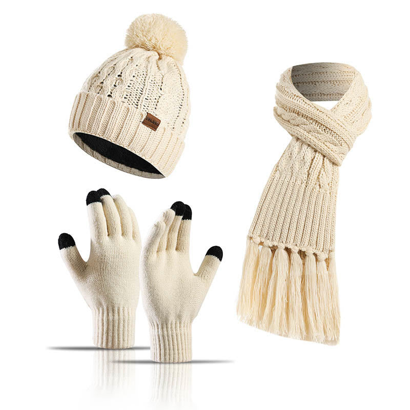 Classic Matching Gloves Beanie Scarf 3 In 1 Set