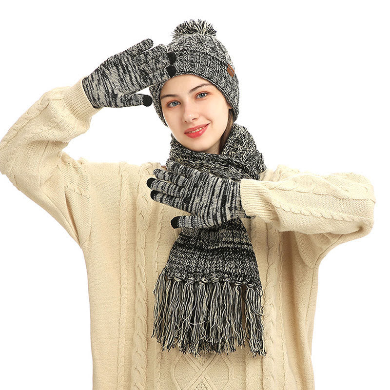 Classic Matching Gloves Beanie Scarf 3 In 1 Set