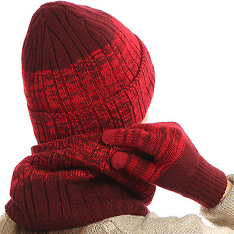 Outdoor Warmth Gloves Beanie Scarf 3 In 1 Set