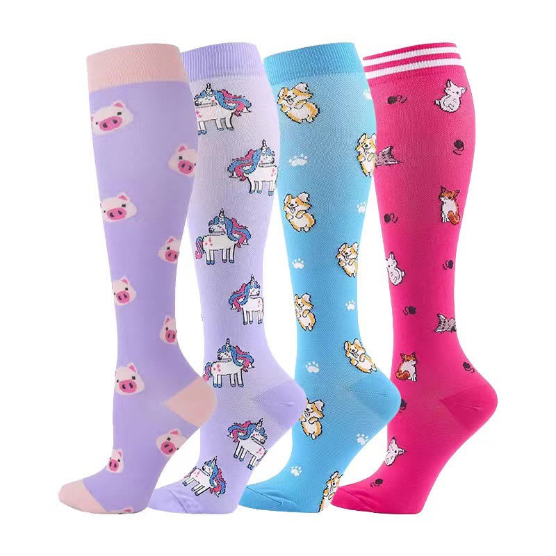 Pig Corgi Fox Unicorn Compression Socks(4 Pairs)