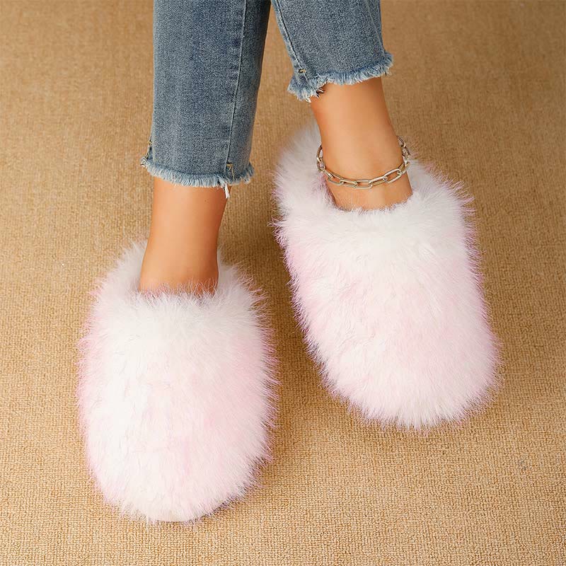 Plus Size Long Fur Plush Slippers