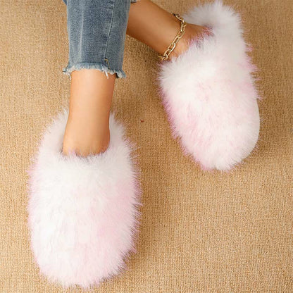 Plus Size Long Fur Plush Slippers