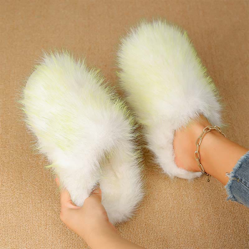 Plus Size Long Fur Plush Slippers