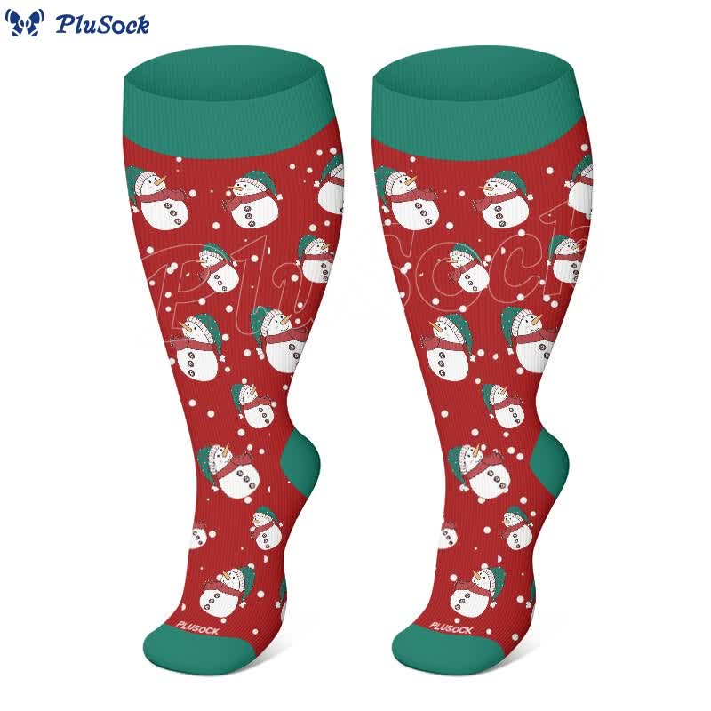 Plus Size Snowman Elk Gingerbread Man Compression Socks(3 Pairs)