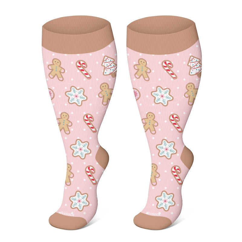 Plus Size Snowman Elk Gingerbread Man Compression Socks(3 Pairs)