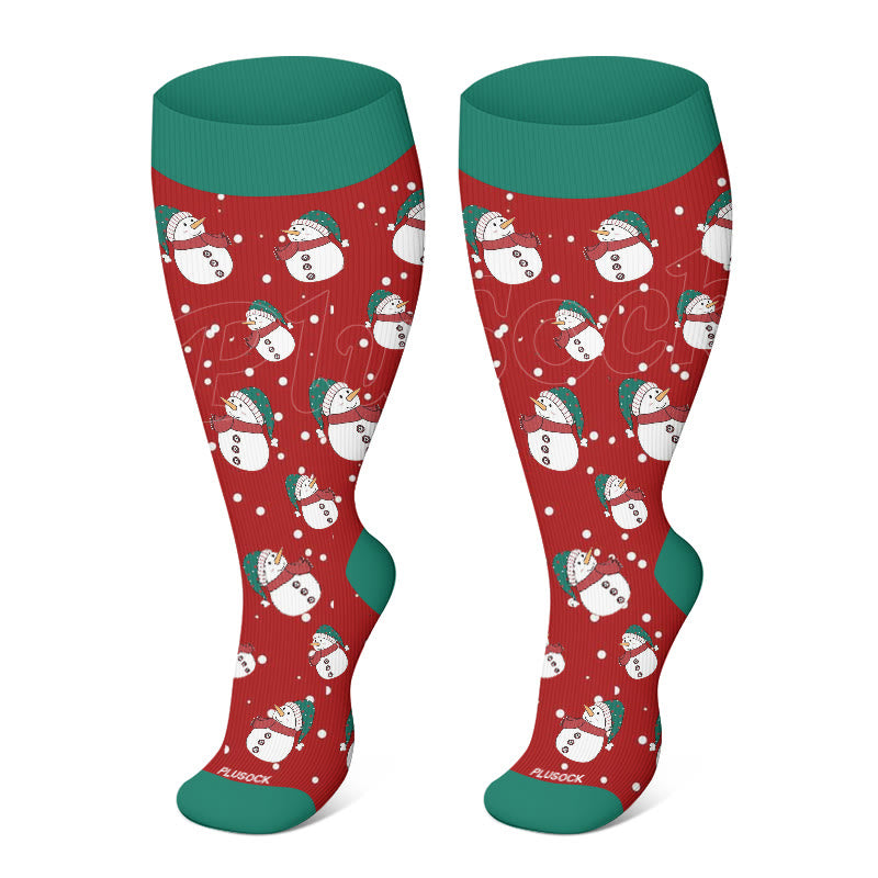 Plus Size Snowman Elk Gingerbread Man Compression Socks