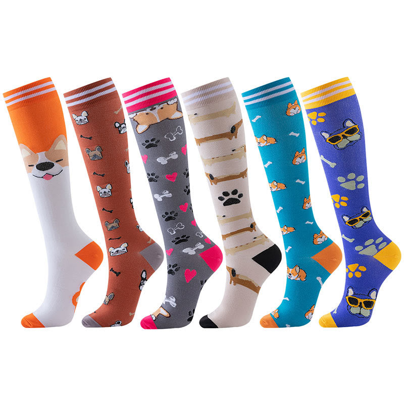 Purple Puppy Series Pattern Compression Socks(6 Pairs)