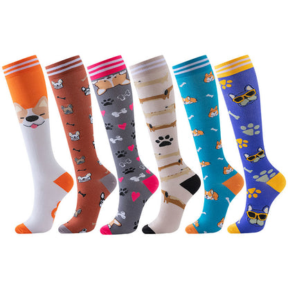 Purple Puppy Series Pattern Compression Socks(6 Pairs)