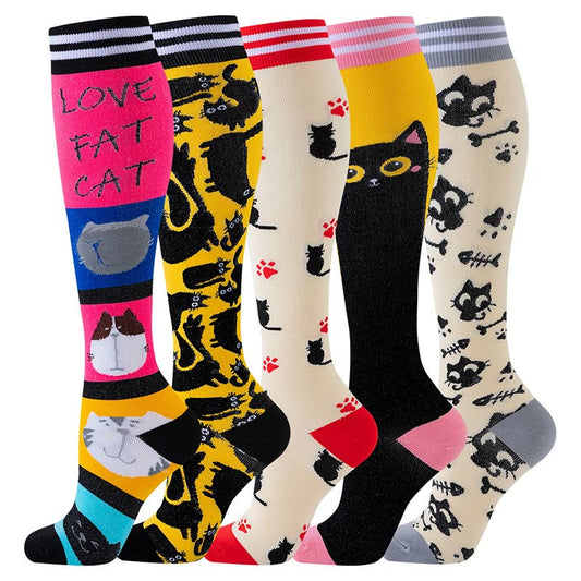 Purple Cat Series Pattern Compression Socks(5 Pairs)