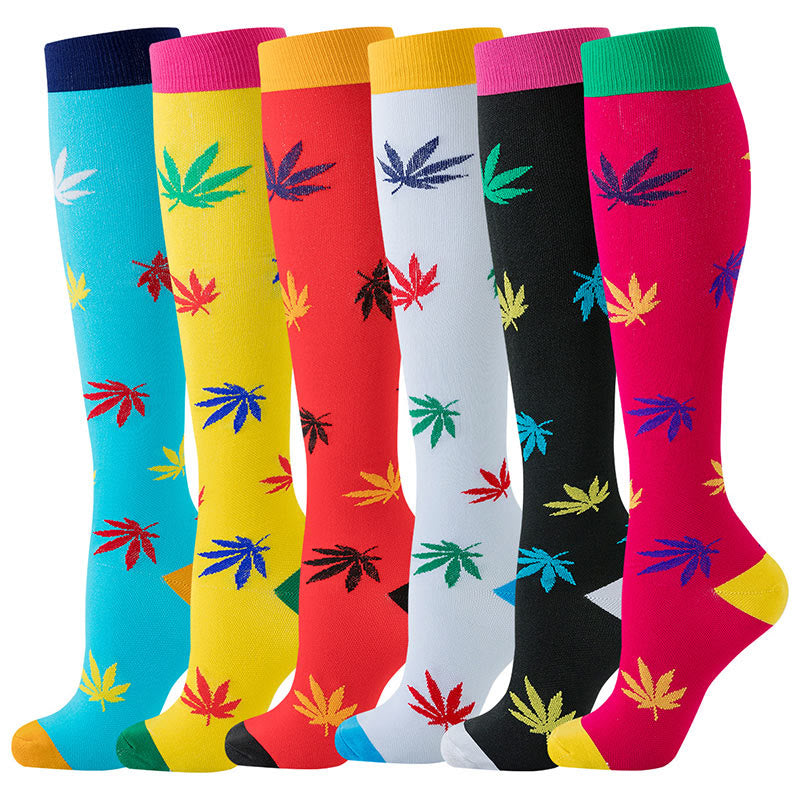 Purple Maple Leaf Compression Socks(6 Pairs)