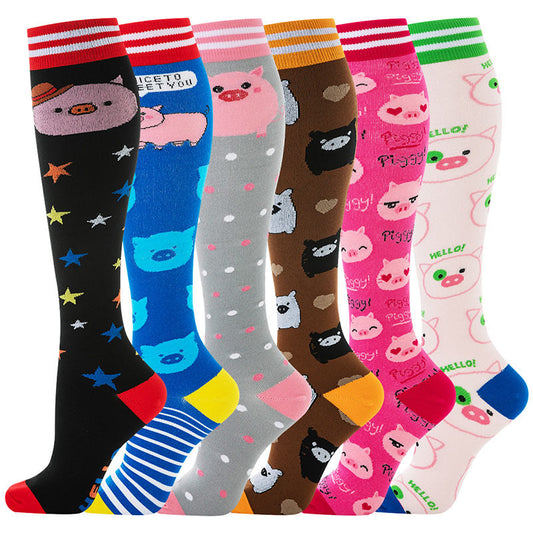 Purple Pig Series Compression Socks(6 Pairs)