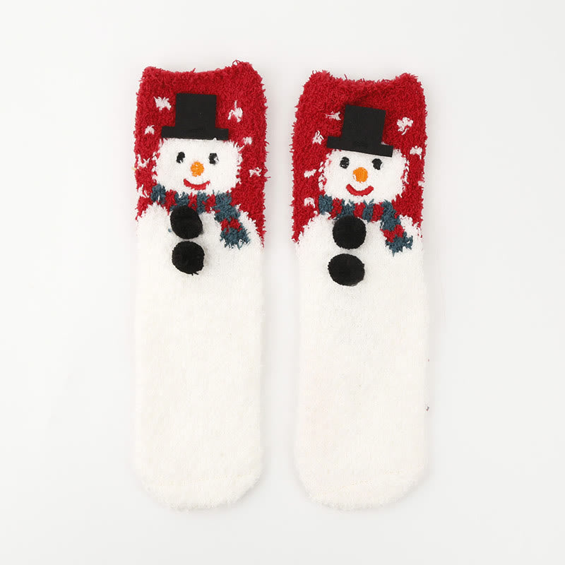 Plus Size Christmas Warm Coral Fleece Quarter Socks(3 Pairs)