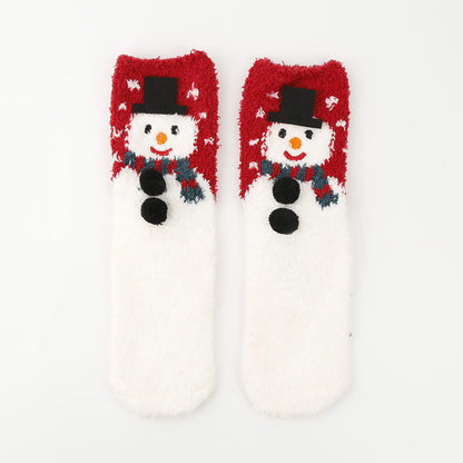 Plus Size Christmas Warm Coral Fleece Quarter Socks(3 Pairs)