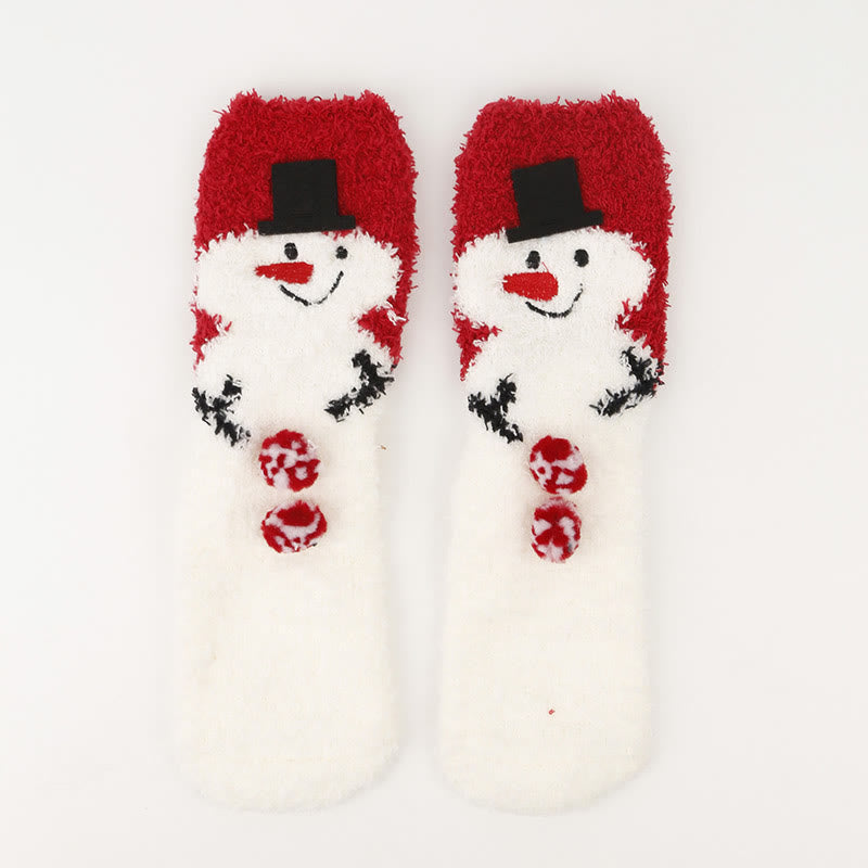 Plus Size Christmas Warm Coral Fleece Quarter Socks(3 Pairs)