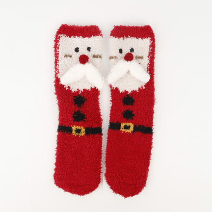 Plus Size Christmas Warm Coral Fleece Quarter Socks(3 Pairs)