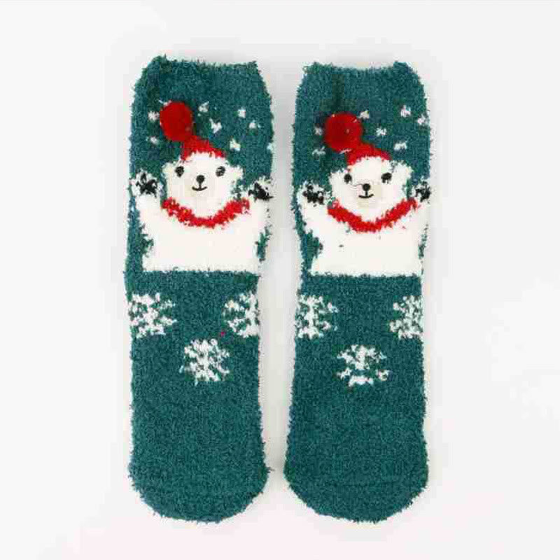 Plus Size Christmas Warm Coral Fleece Quarter Socks(3 Pairs)