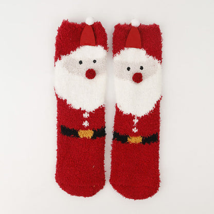 Plus Size Christmas Warm Coral Fleece Quarter Socks(3 Pairs)