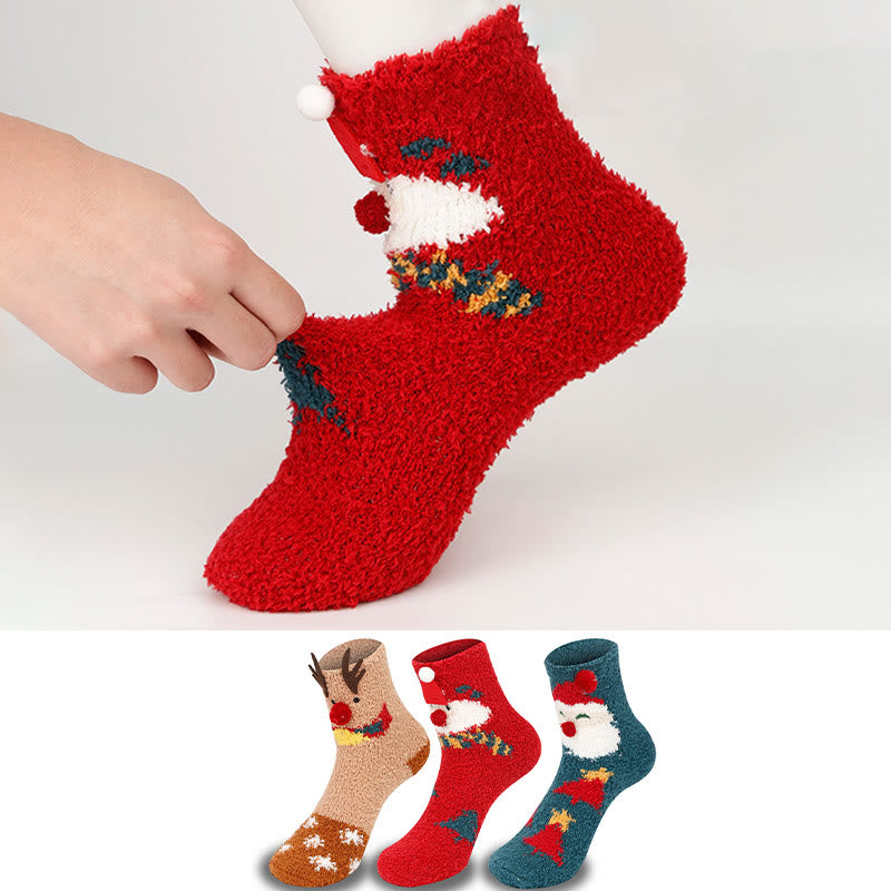 Plus Size Christmas Warm Coral Fleece Quarter Socks(3 Pairs)