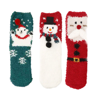 Plus Size Christmas Warm Coral Fleece Quarter Socks(3 Pairs)