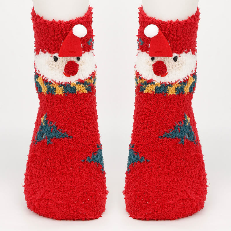 Plus Size Christmas Warm Coral Fleece Quarter Socks(3 Pairs)