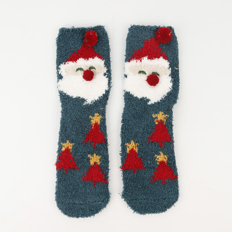 Plus Size Christmas Warm Coral Fleece Quarter Socks(3 Pairs)