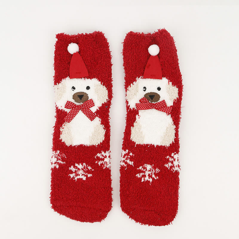 Plus Size Christmas Warm Coral Fleece Quarter Socks(3 Pairs)