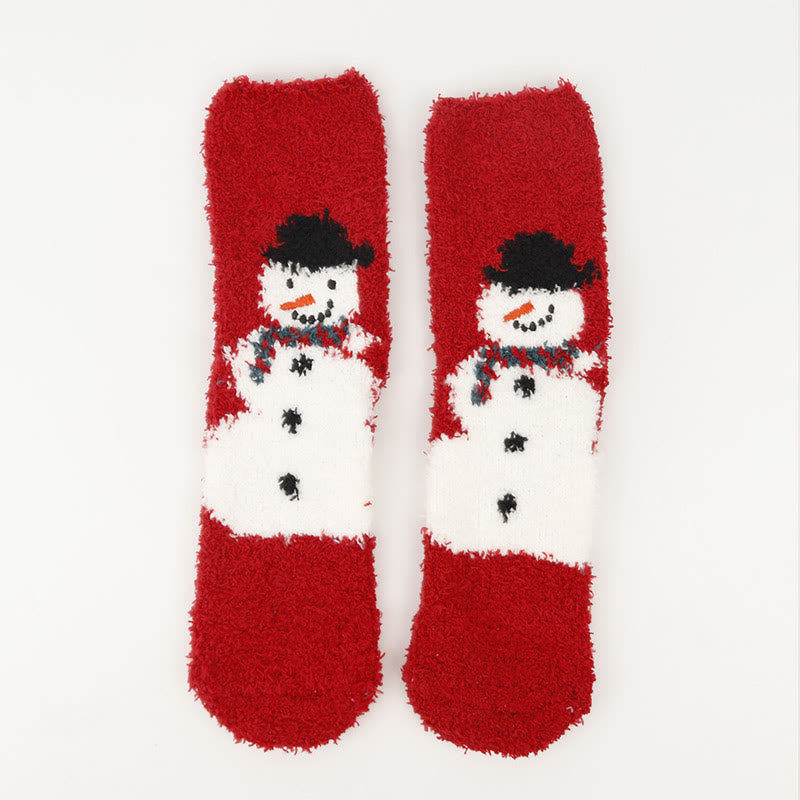 Plus Size Christmas Warm Coral Fleece Quarter Socks(3 Pairs)