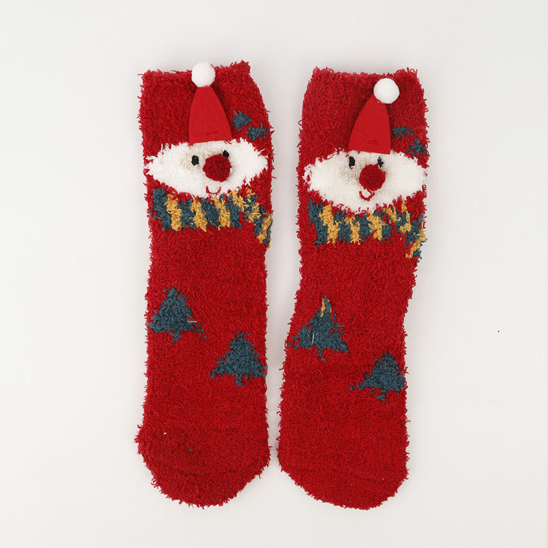 Plus Size Christmas Warm Coral Fleece Quarter Socks(3 Pairs)