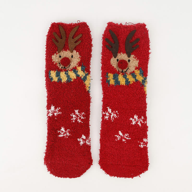 Plus Size Christmas Warm Coral Fleece Quarter Socks(3 Pairs)