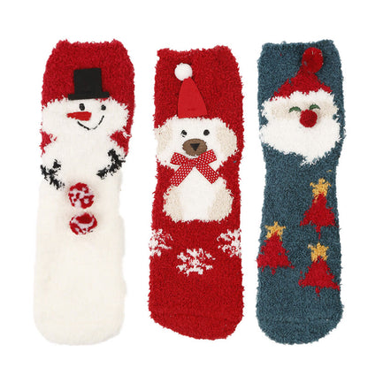 Plus Size Christmas Warm Coral Fleece Quarter Socks(3 Pairs)