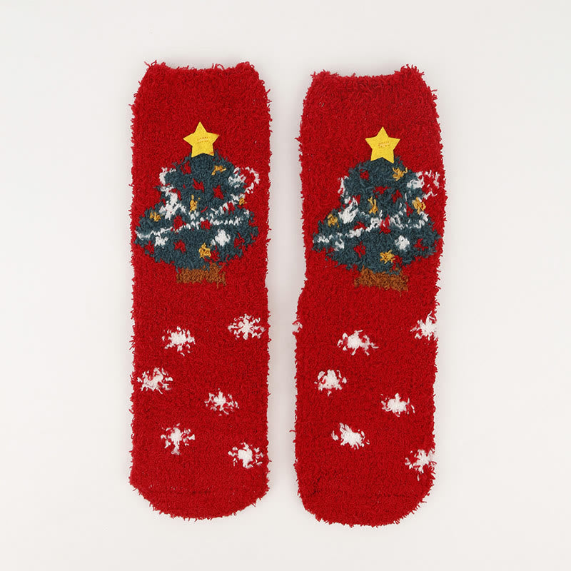 Plus Size Christmas Warm Coral Fleece Quarter Socks(3 Pairs)