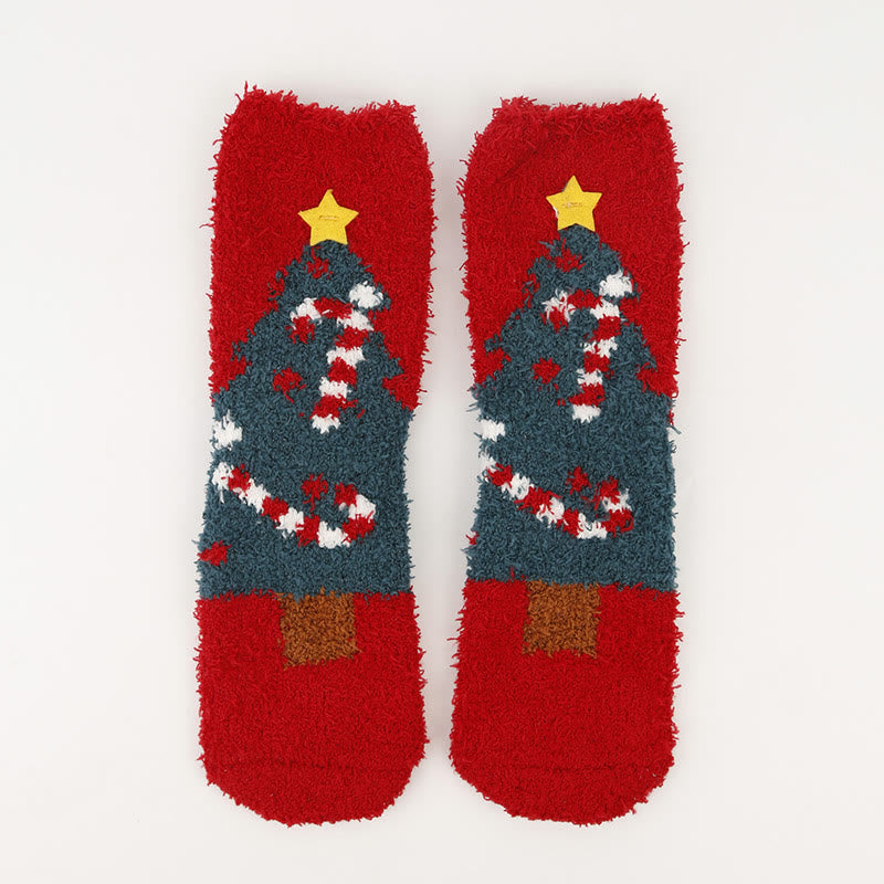 Plus Size Christmas Warm Coral Fleece Quarter Socks(3 Pairs)