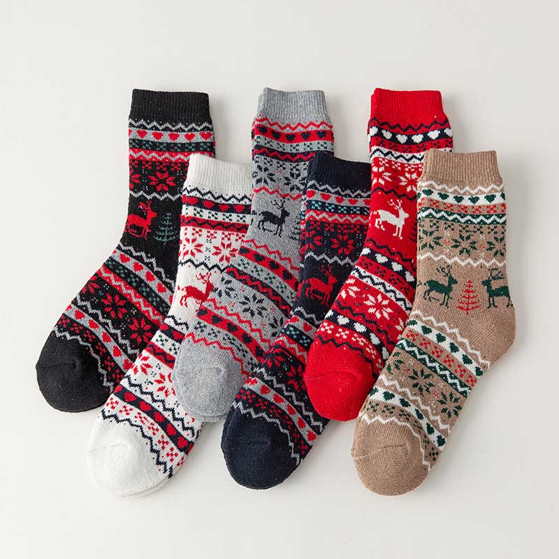 Christmas Elk Snowflake Quarter Socks(6 Pairs)