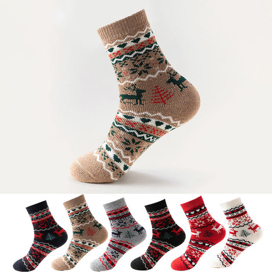 Christmas Elk Snowflake Quarter Socks(6 Pairs)