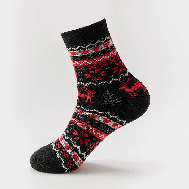 Christmas Elk Snowflake Quarter Socks(6 Pairs)