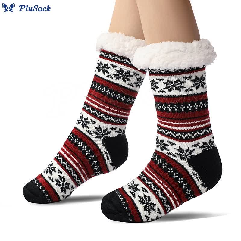 Plus Size Snowflake Color Matching Slipper Socks(2 Pairs)