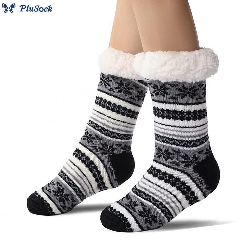 Plus Size Snowflake Color Matching Slipper Socks(2 Pairs)