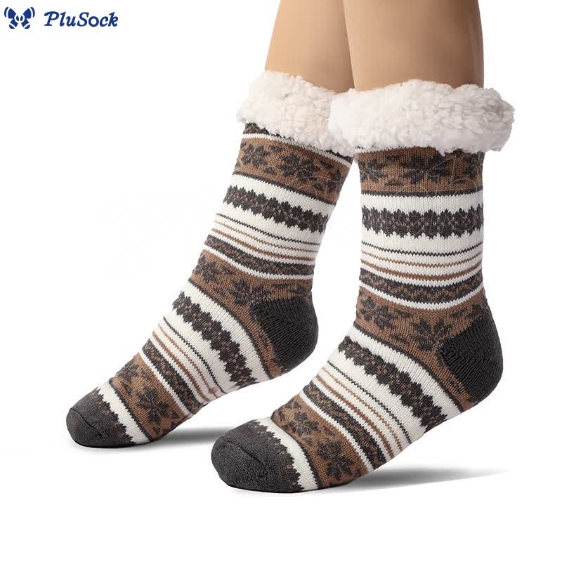 Plus Size Snowflake Color Matching Slipper Socks(2 Pairs)