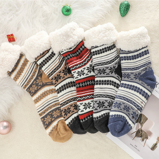 Plus Size Snowflake Color Matching Slipper Socks(2 Pairs)