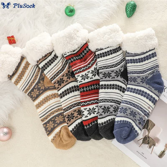 Plus Size Snowflake Color Matching Slipper Socks(2 Pairs)