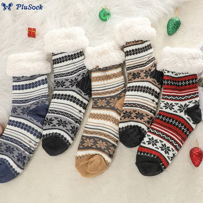 Plus Size Snowflake Color Matching Slipper Socks(2 Pairs)