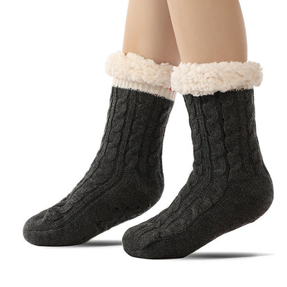 Pure Color Lambskin Slipper Socks