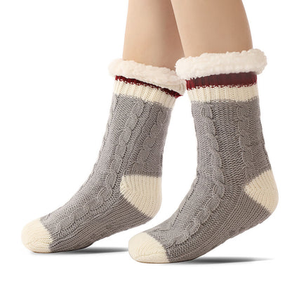 Pure Color Lambskin Slipper Socks