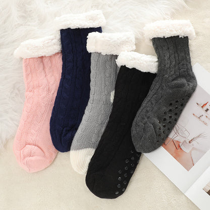 Pure Color Lambskin Slipper Socks