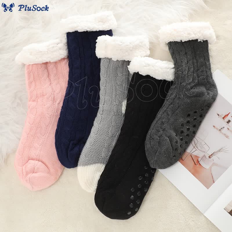 Pure Color Lambskin Slipper Socks