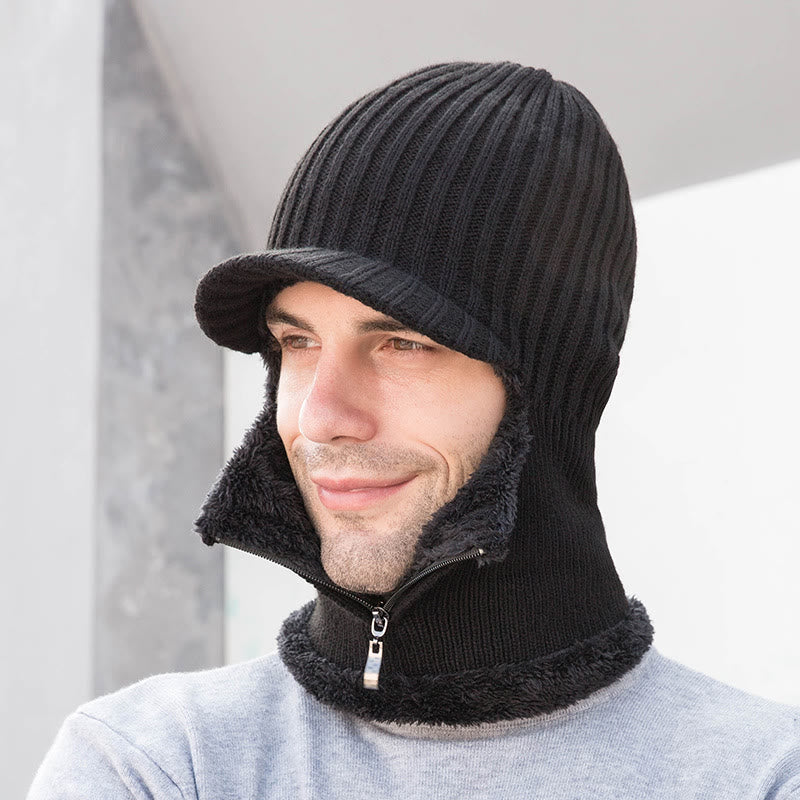 Zipper Beanie Hat Neck Warmer