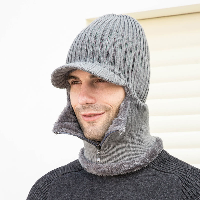 Zipper Beanie Hat Neck Warmer