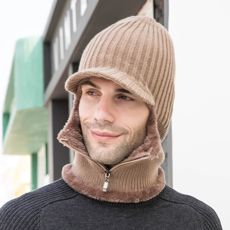 Zipper Beanie Hat Neck Warmer